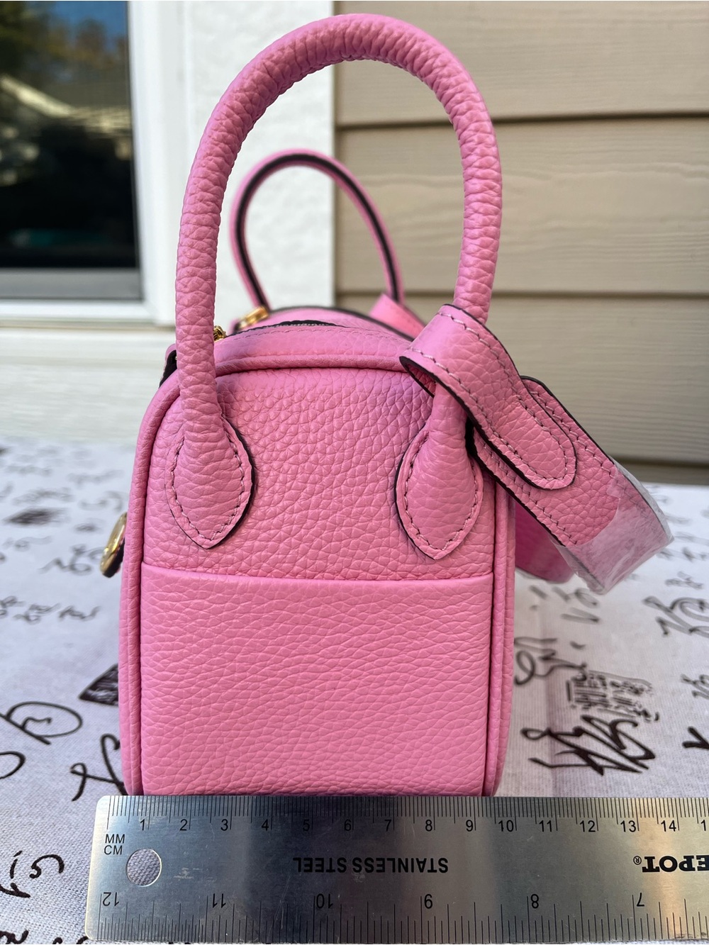 Handmade Pink Genuine Togo Leather Crossbody Handbag 19cm - New - Picture 11 of 12